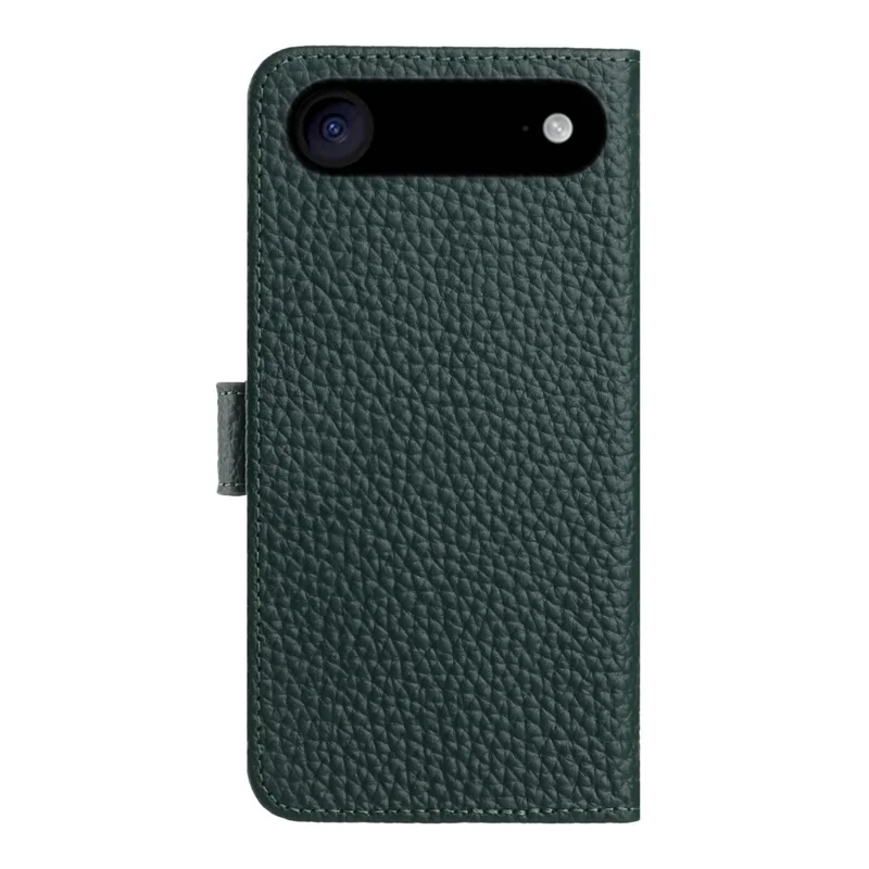 For iPhone 17 Air Case Wallet Stand Litchi Texture Genuine Cow Leather Flip Phone Cover - Green