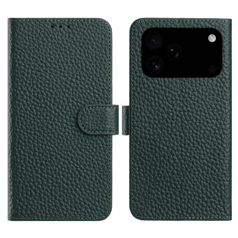 Voor iPhone 17 Pro hoesje portemonnee stand litchi structuur echt koeienleer flip telefoonhoesje - Groen