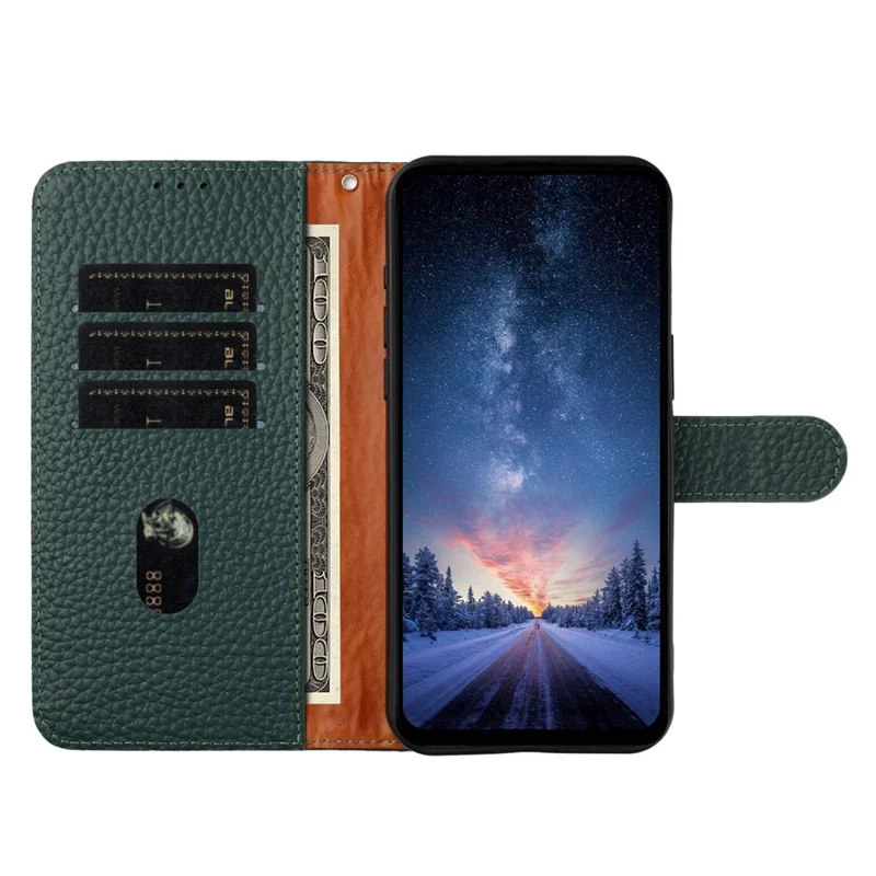 Voor iPhone 17 Pro hoesje portemonnee stand litchi structuur echt koeienleer flip telefoonhoesje - Groen