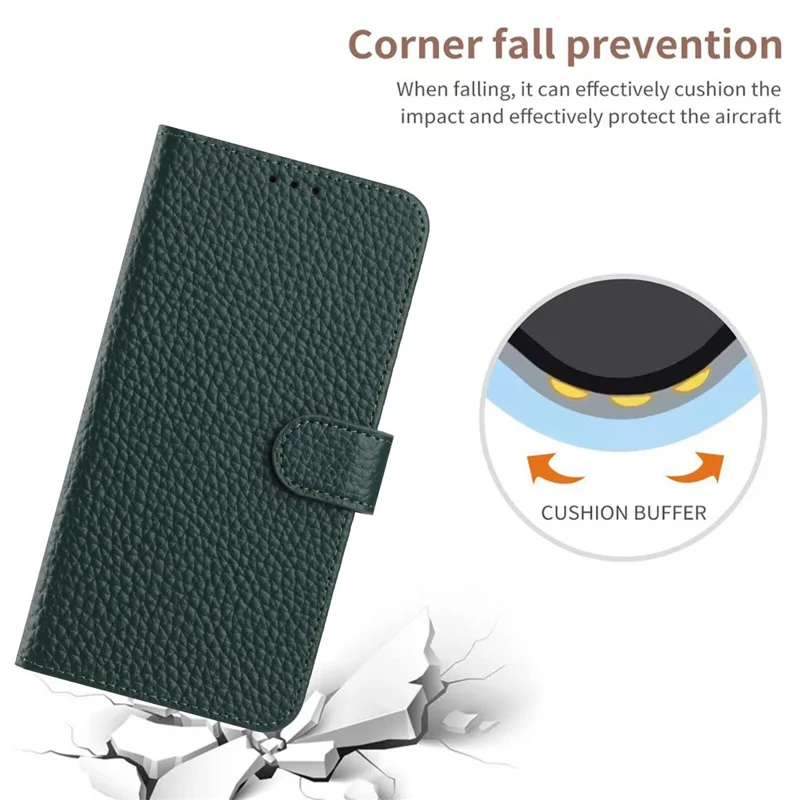 Voor iPhone 17 Pro hoesje portemonnee stand litchi structuur echt koeienleer flip telefoonhoesje - Groen