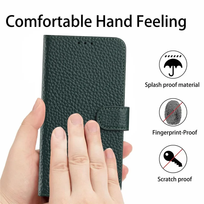 Voor iPhone 17 Pro hoesje portemonnee stand litchi structuur echt koeienleer flip telefoonhoesje - Groen