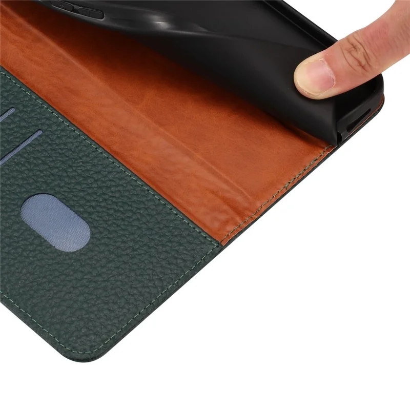 Voor iPhone 17 Pro hoesje portemonnee stand litchi structuur echt koeienleer flip telefoonhoesje - Groen