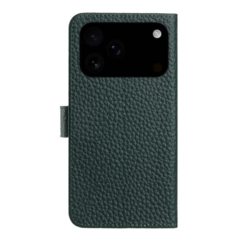Voor iPhone 17 Pro hoesje portemonnee stand litchi structuur echt koeienleer flip telefoonhoesje - Groen