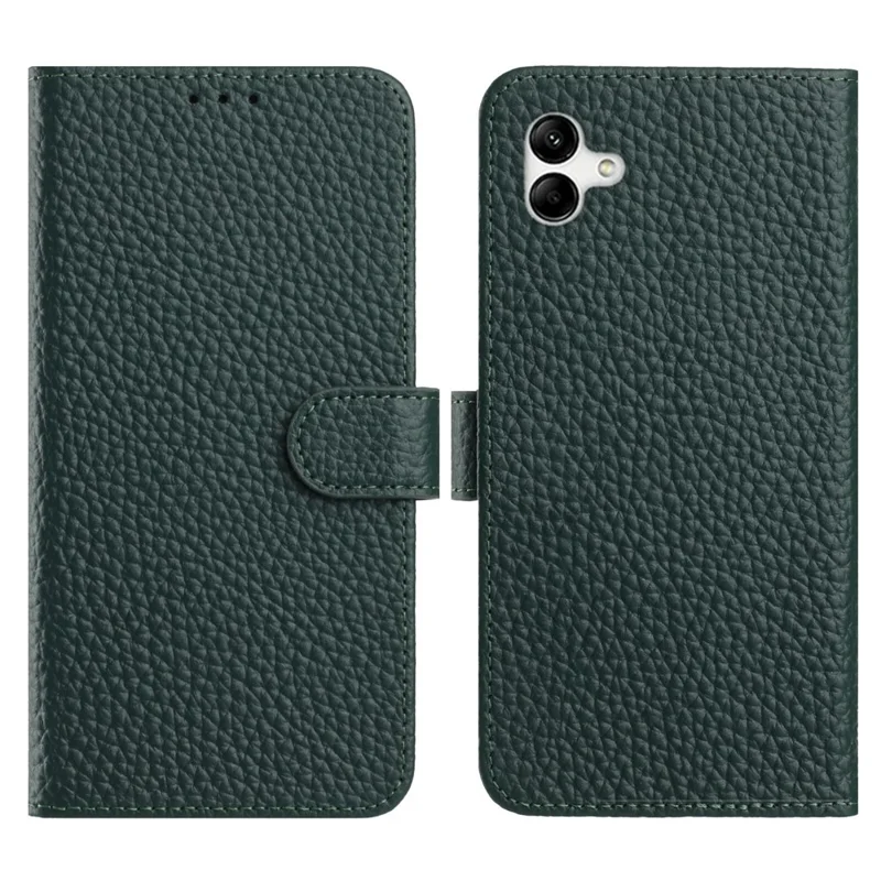 Cover a Portafoglio per Samsung Galaxy A05 4G / M05 4G / F05 con Supporto, Texture Litchi, in Vera Pelle di Mucca - Verde