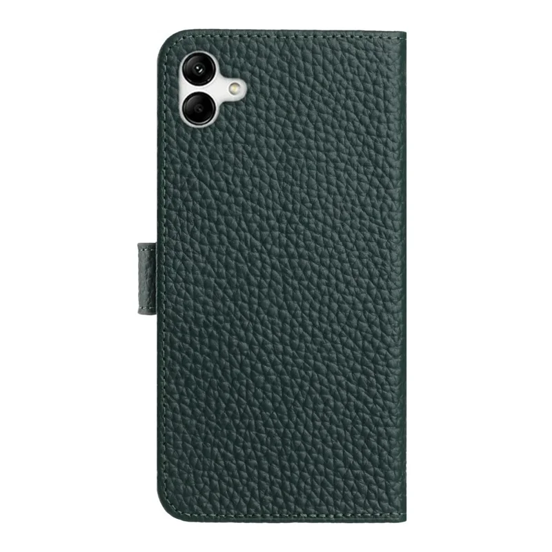 Cover a Portafoglio per Samsung Galaxy A05 4G / M05 4G / F05 con Supporto, Texture Litchi, in Vera Pelle di Mucca - Verde