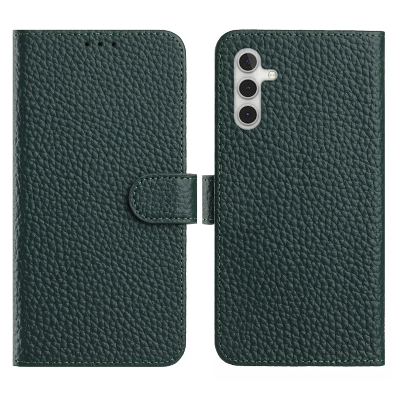 Für Samsung Galaxy A05s 4G / F14 4G Hülle Geldbörse Ständer Genarbte Echte Kuhledertasche Flip Handyhülle - Grün