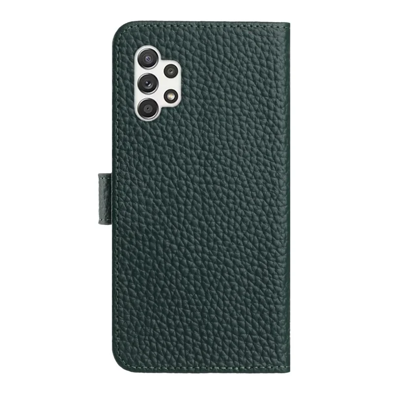 Pour Samsung Galaxy A13 4G Étui Portefeuille Support Texture de Litchi Cuir de Vache Véritable Housse de Téléphone Rabattable - Vert