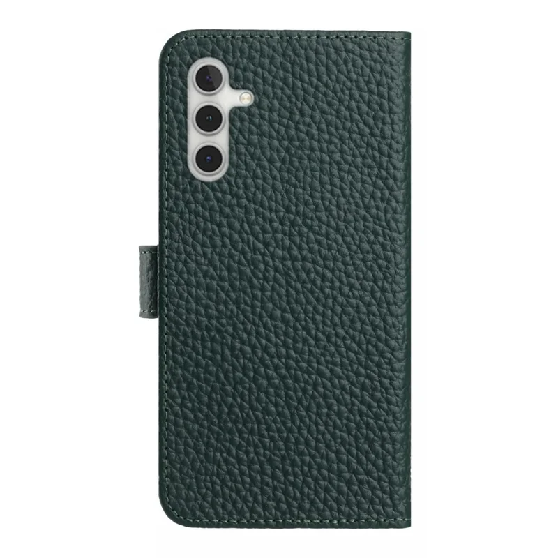Étui portefeuille pour Samsung Galaxy A15 5G / 4G avec support, texture de cuir de vache véritable, style litchi - Vert