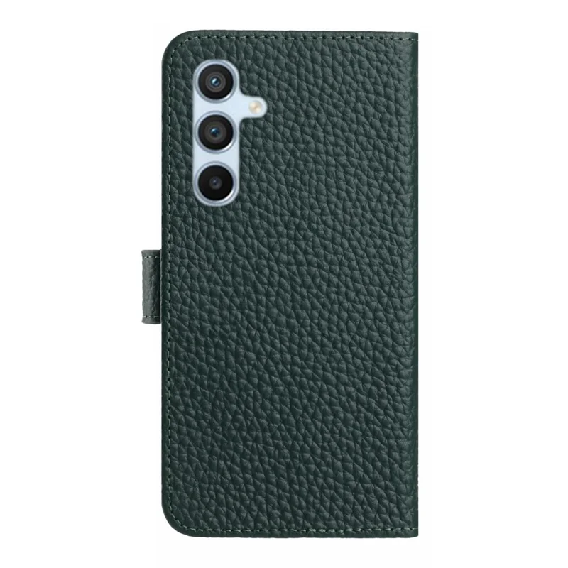 Étui portefeuille pour Samsung Galaxy A24 4G (162,1 mm) Support de texture de litchi en véritable cuir de vache Flip Phone Cover - Vert