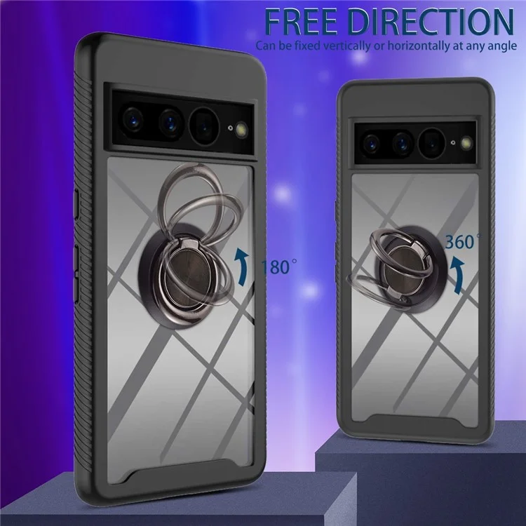 YB PC Series-5 para Google Pixel 7 Pro 5G Soporte de Anillo Kickstand Funda Transparente Dura de PC Suave TPU Desmontable de Doble Capa Funda para Teléfono - Negro