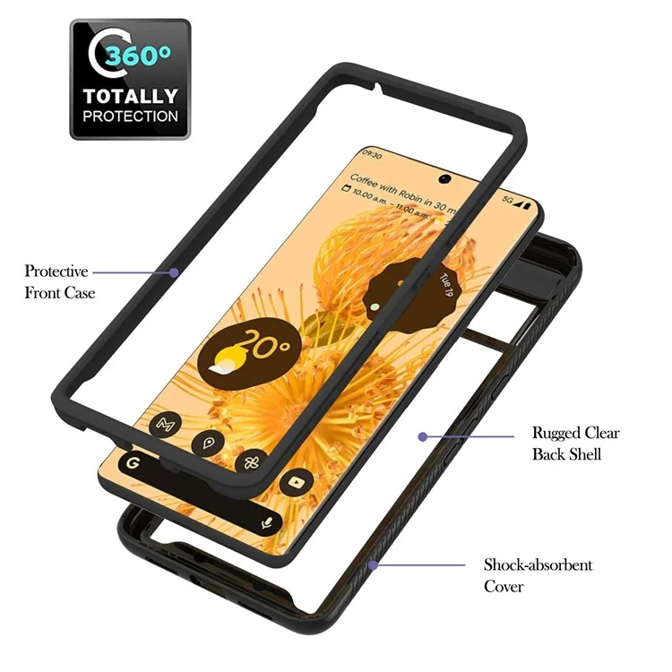 YB PC Series-5 para Google Pixel 7 Pro 5G Soporte de Anillo Kickstand Funda Transparente Dura de PC Suave TPU Desmontable de Doble Capa Funda para Teléfono - Negro