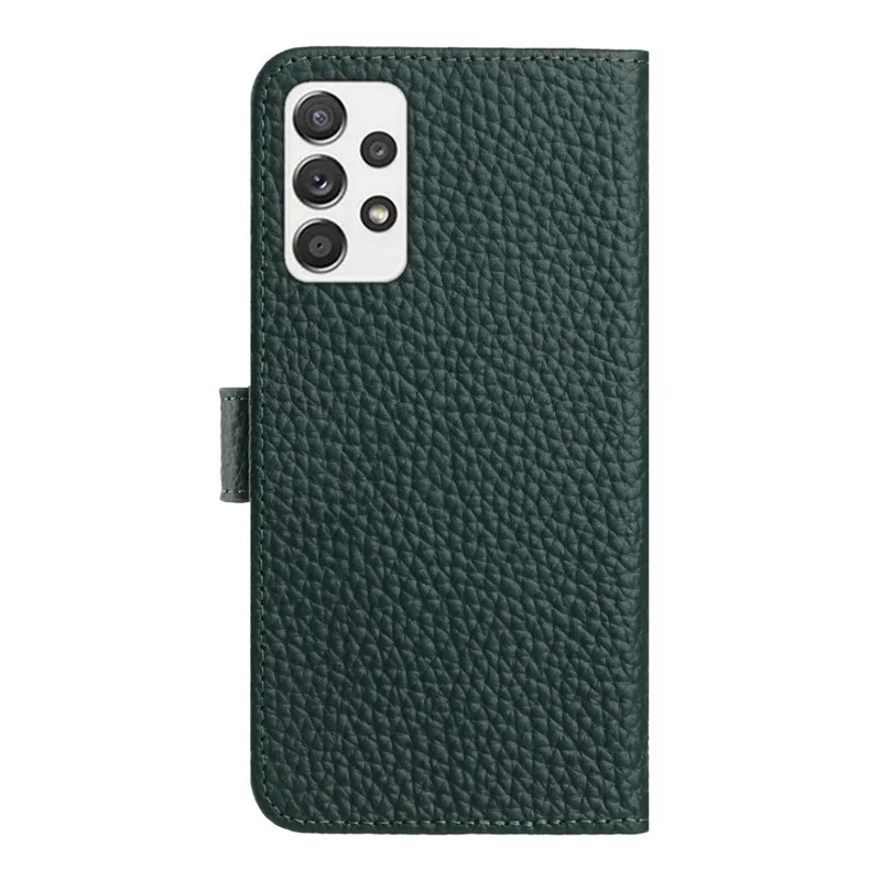For Samsung Galaxy A53 5G Case Wallet Stand Litchi Texture Genuine Cow Leather Flip Phone Cover - Green