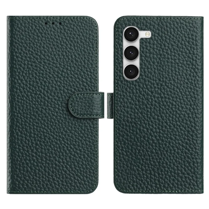 Capa Carteira para Samsung Galaxy S23+ com Suporte, Textura de Couro de Vaca Genuíno, Flip - Verde