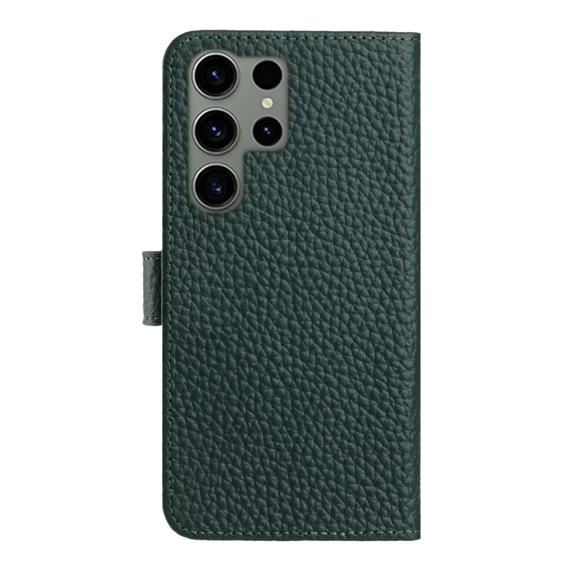 Capa de Couro Genuíno para Samsung Galaxy S23 Ultra - Carteira com Suporte, Textura de Couro de Boi, Flip, na Cor Verde