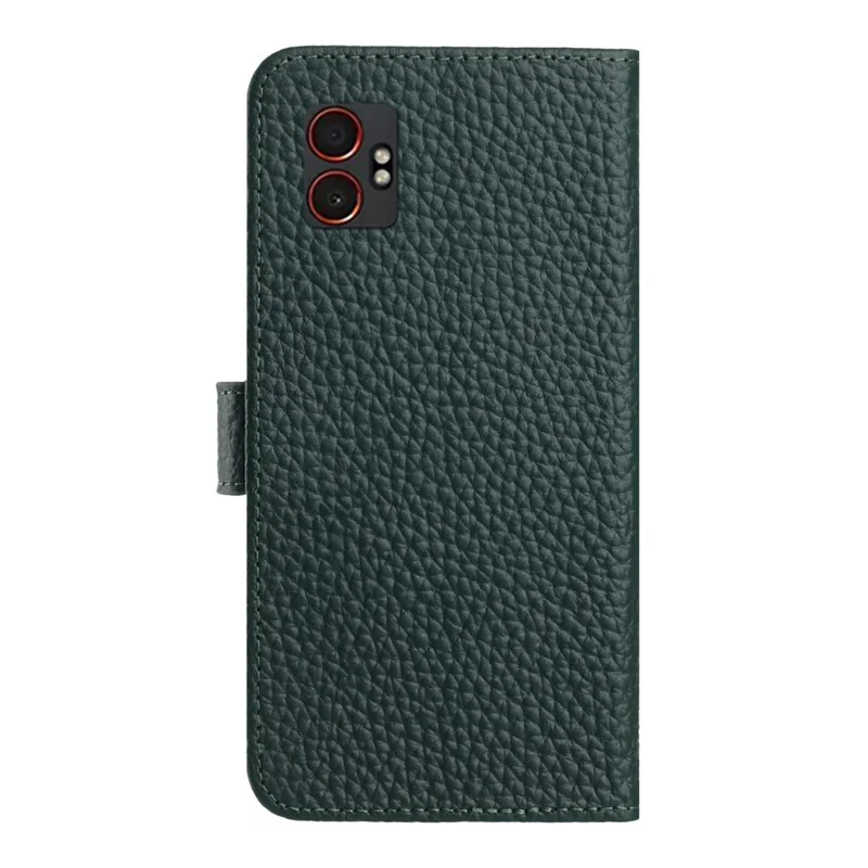 Étui portefeuille pour Samsung Galaxy XCover7 Pro en cuir de vache véritable avec support et texture de litchi - Vert