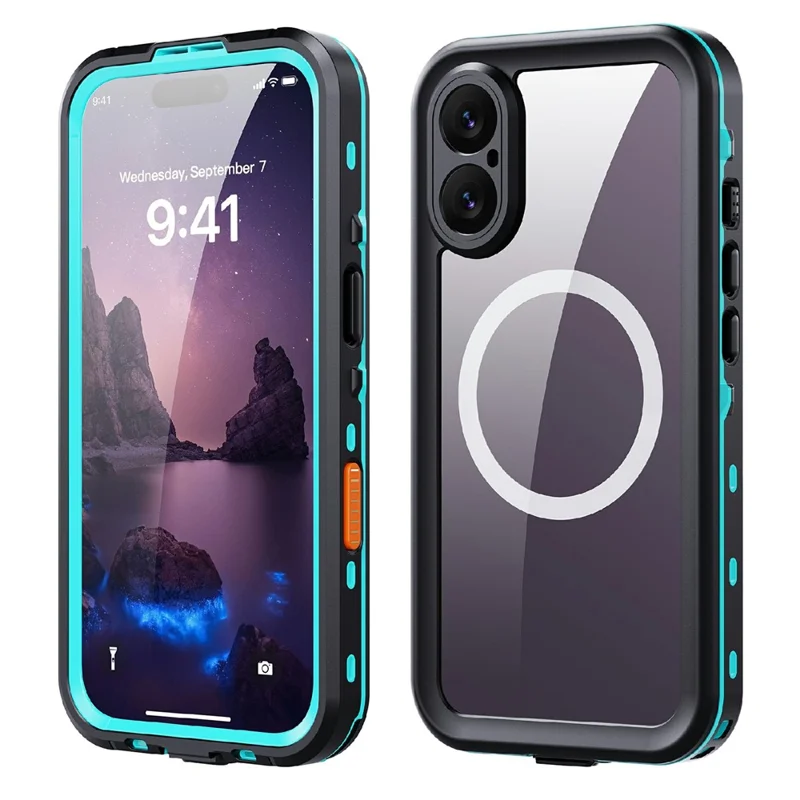 SHELLBOX Dot+ Serie Handyhülle für iPhone 17 kompatibel mit MagSafe, Durchsichtige Rückseite, IP68 Wasserdichte Schutzhülle - Blau