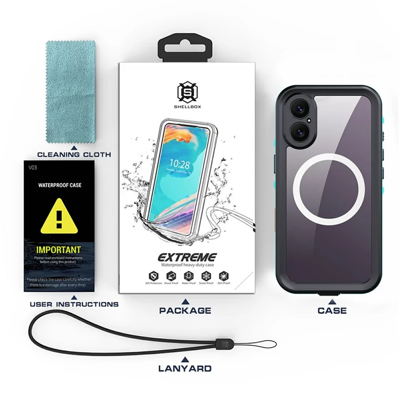SHELLBOX Dot+ Serie Handyhülle für iPhone 17 kompatibel mit MagSafe, Durchsichtige Rückseite, IP68 Wasserdichte Schutzhülle - Blau