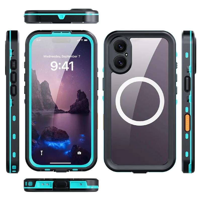 SHELLBOX Dot+ Serie Handyhülle für iPhone 17 kompatibel mit MagSafe, Durchsichtige Rückseite, IP68 Wasserdichte Schutzhülle - Blau