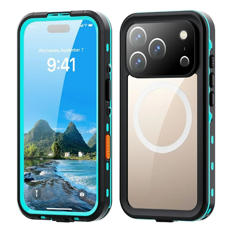 SHELLBOX Dot+ Series Funda para iPhone 17 Pro Compatible con MagSafe Tapa trasera transparente IP68 Impermeable - Azul