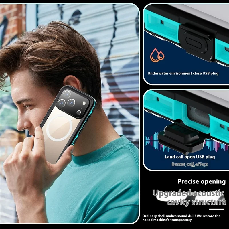 SHELLBOX Dot+ Series Funda para iPhone 17 Pro Compatible con MagSafe Tapa trasera transparente IP68 Impermeable - Azul