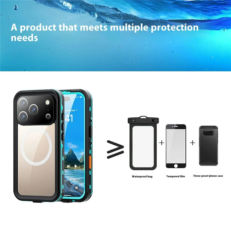 SHELLBOX Dot+ Series Funda para iPhone 17 Pro Compatible con MagSafe Tapa trasera transparente IP68 Impermeable - Azul