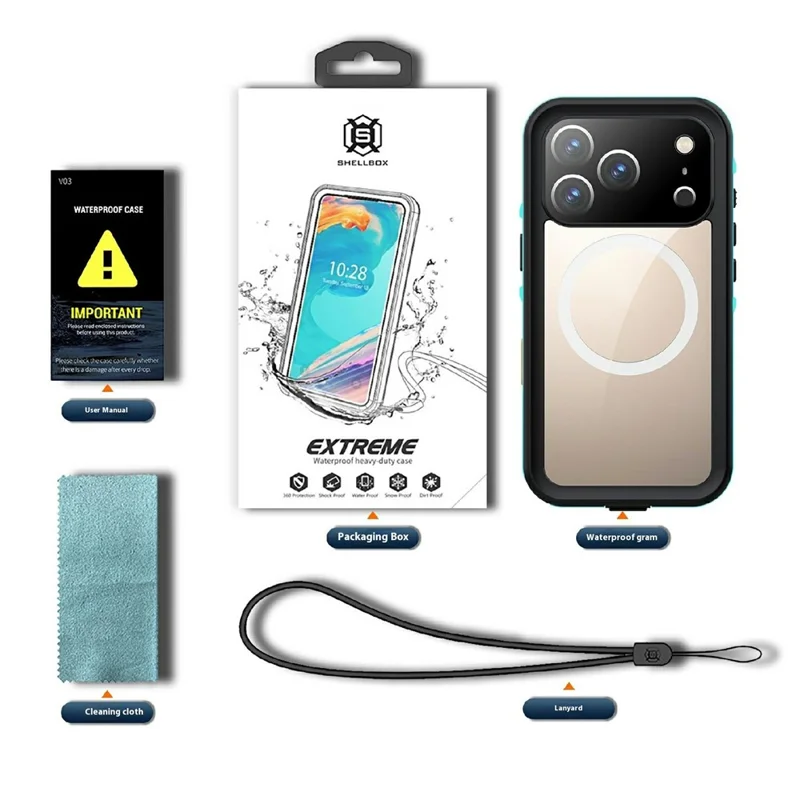 SHELLBOX Dot+ Series Funda para iPhone 17 Pro Compatible con MagSafe Tapa trasera transparente IP68 Impermeable - Azul