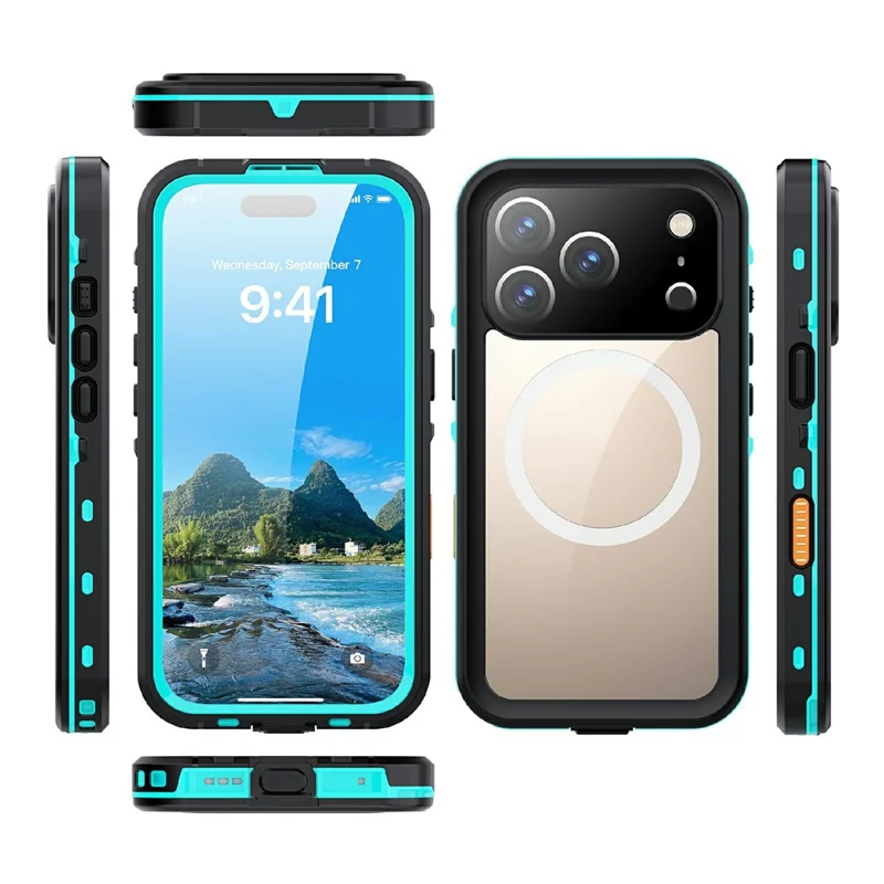 SHELLBOX Dot+ Series Funda para iPhone 17 Pro Compatible con MagSafe Tapa trasera transparente IP68 Impermeable - Azul