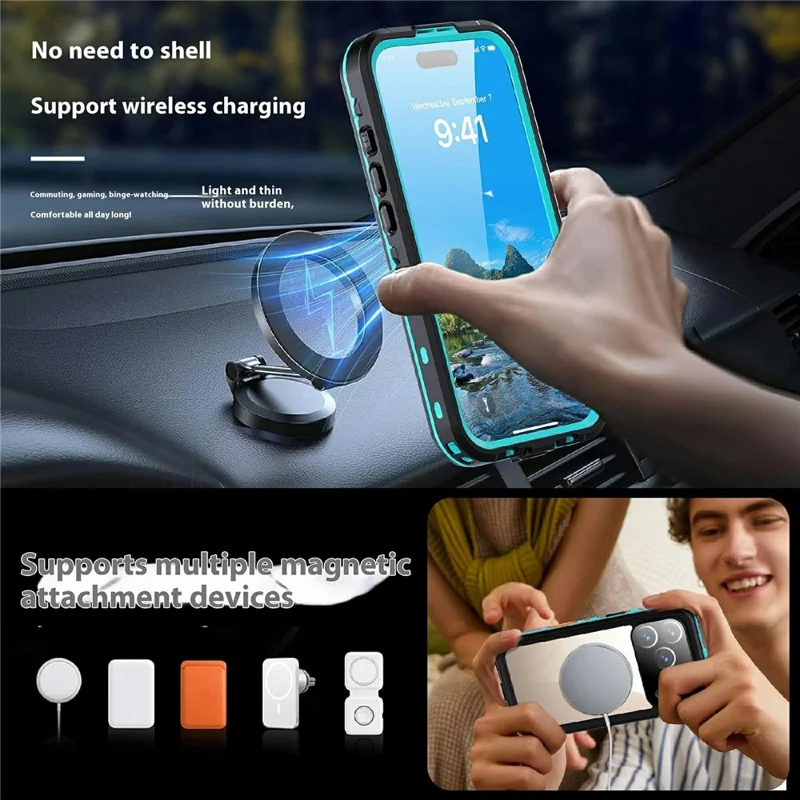 SHELLBOX Dot+ Series Funda para iPhone 17 Pro Compatible con MagSafe Tapa trasera transparente IP68 Impermeable - Azul