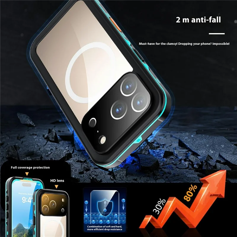 SHELLBOX Dot+ Series Funda para iPhone 17 Pro Compatible con MagSafe Tapa trasera transparente IP68 Impermeable - Azul