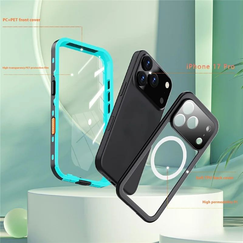 SHELLBOX Dot+ Series Funda para iPhone 17 Pro Compatible con MagSafe Tapa trasera transparente IP68 Impermeable - Azul