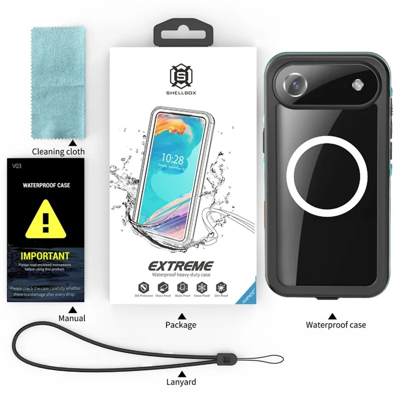 SHELLBOX Dot+ Série Pour iPhone 17 Coque de Téléphone Transparente Compatible avec MagSafe Étanche IP68 - Noir
