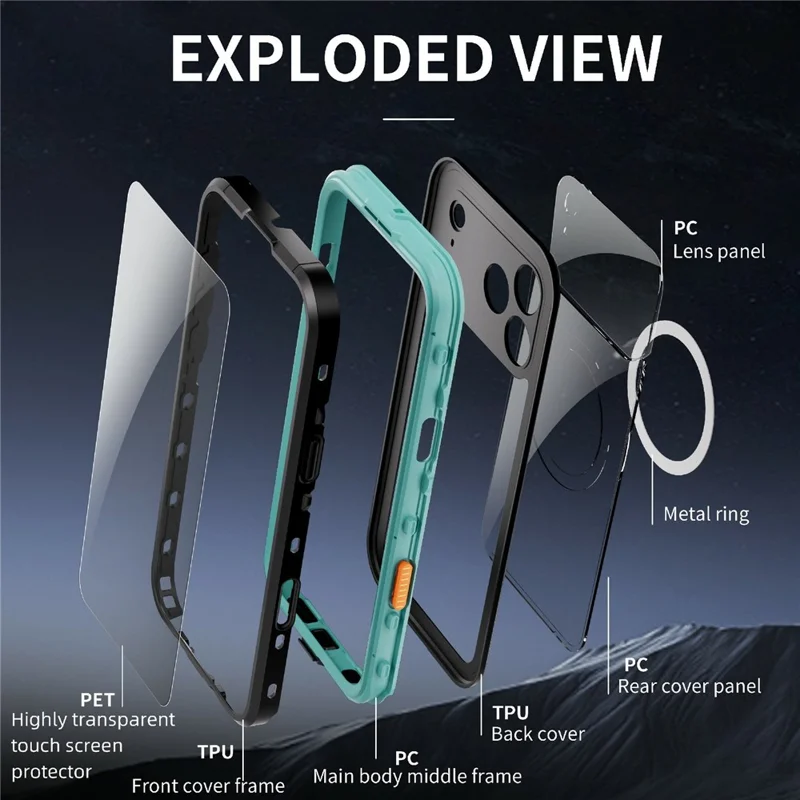 SHELLBOX Dot+ Serie für iPhone 17 Pro Max Handyhülle, kompatibel mit MagSafe, Transparente Rückseite, IP68 Wasserdichte Schutzhülle - Blau