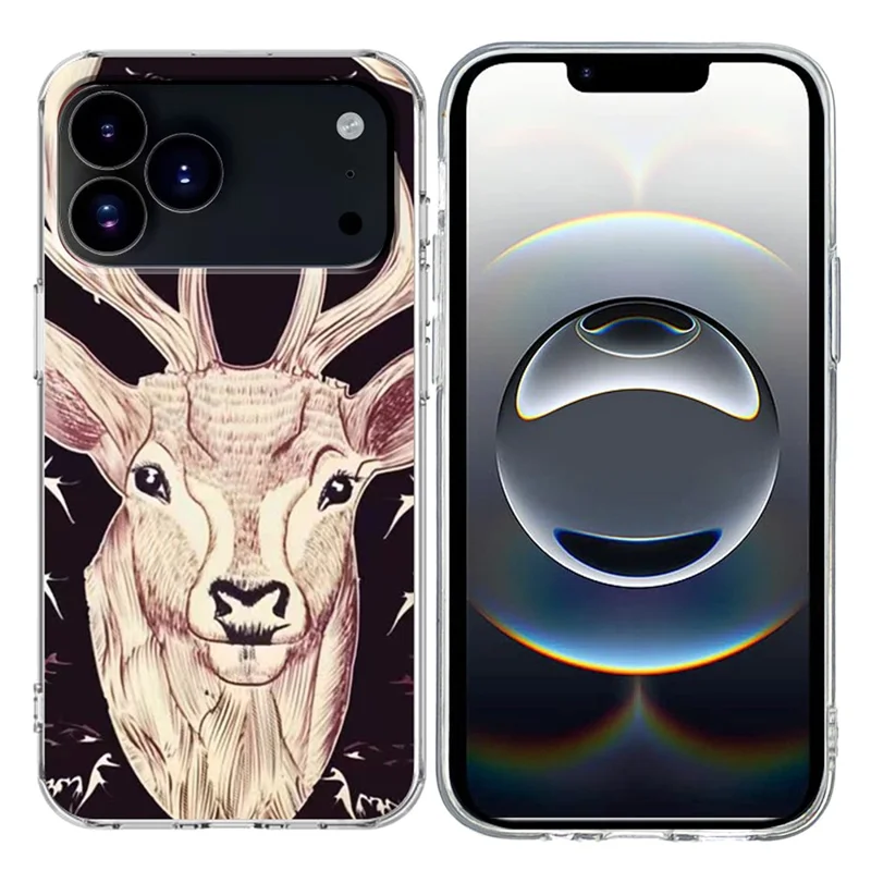 Capa para iPhone 17 Pro com Estampa de Padrão Impresso em TPU para Celular - Cabeça de Veado