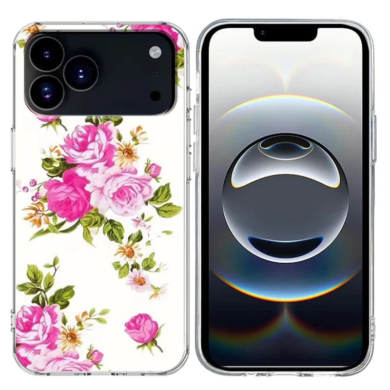 For iPhone 17 Pro Case Pattern Printing Cell Phone TPU Back Cover - Rose Flower