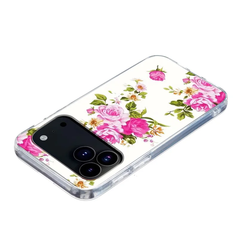 For iPhone 17 Pro Case Pattern Printing Cell Phone TPU Back Cover - Rose Flower