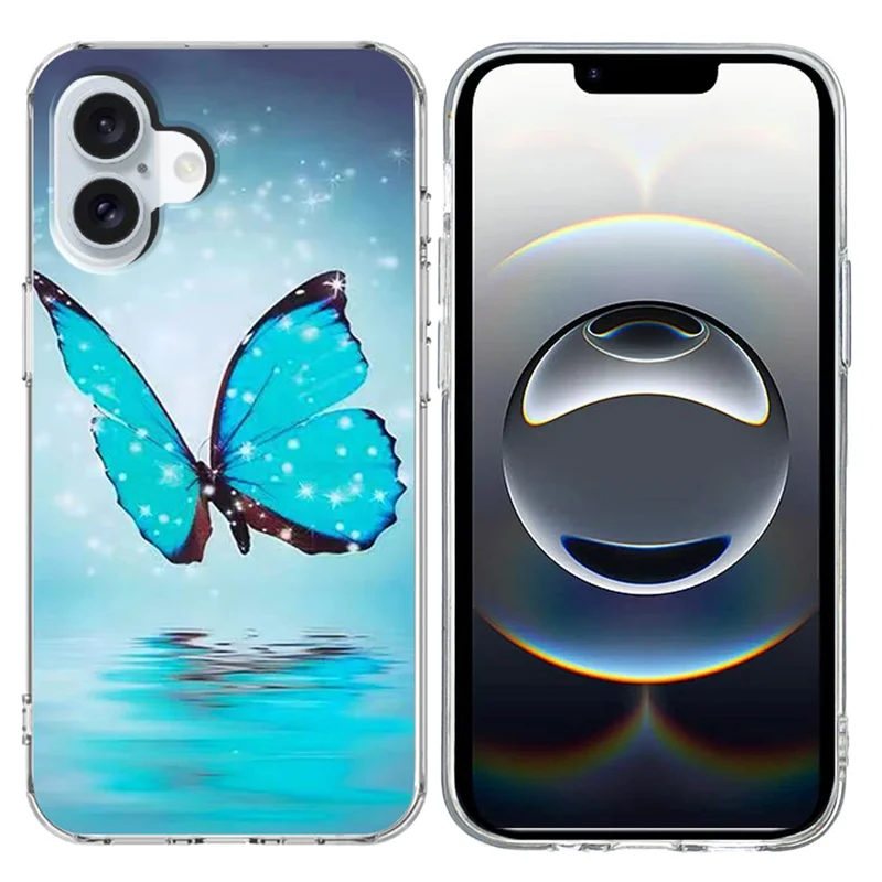 For iPhone 17 Case Pattern Printing Cell Phone TPU Back Cover - Blue Butterfly