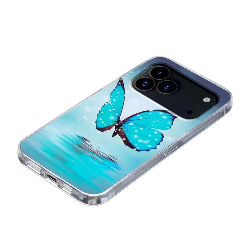 For iPhone 18 Pro Max / 17 Pro Max Case Pattern Printing Cell Phone TPU Back Cover - Blue Butterfly