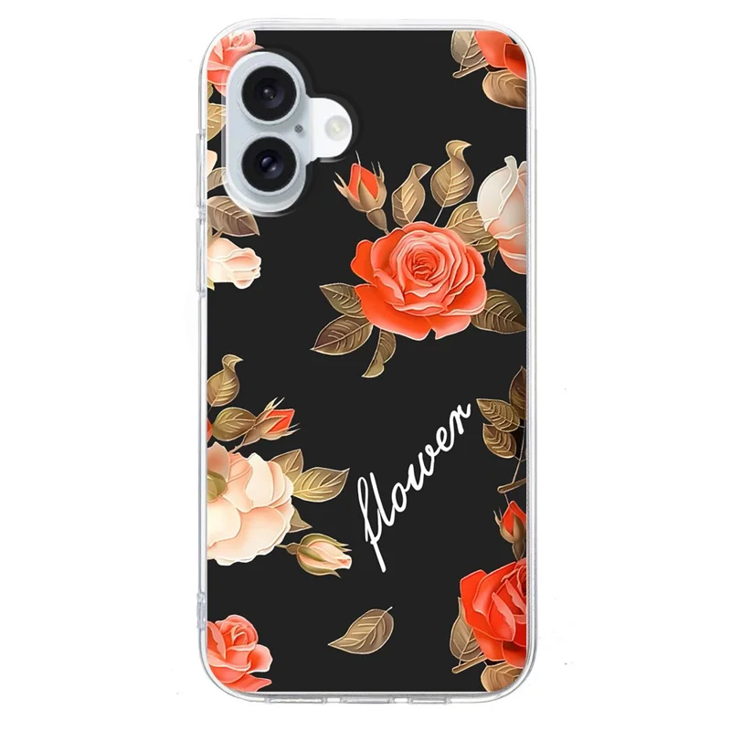 For iPhone 17 Case Pattern Printing Shockproof Soft TPU Phone Cover - Black Background Flowers