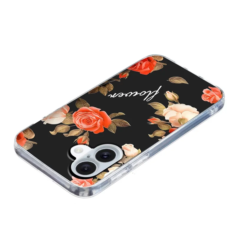 For iPhone 17 Case Pattern Printing Shockproof Soft TPU Phone Cover - Black Background Flowers