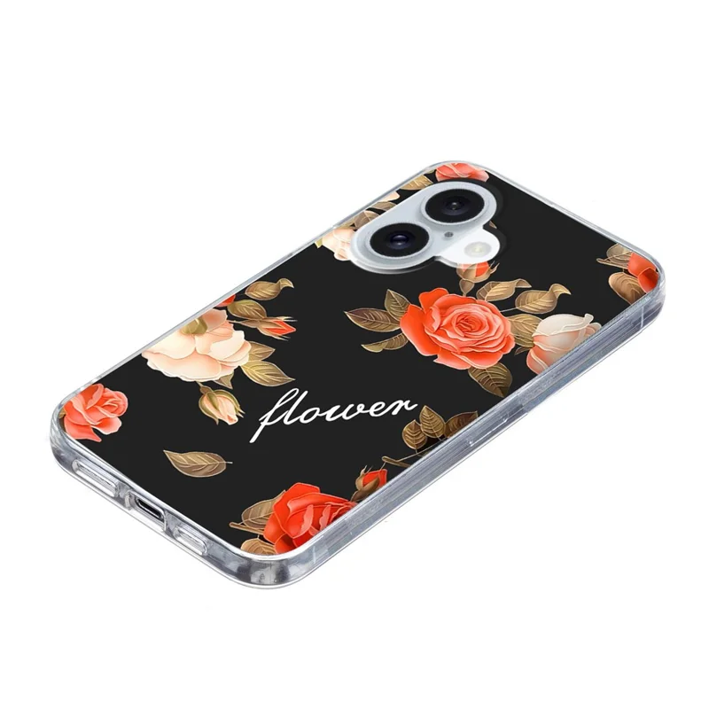 For iPhone 17 Case Pattern Printing Shockproof Soft TPU Phone Cover - Black Background Flowers
