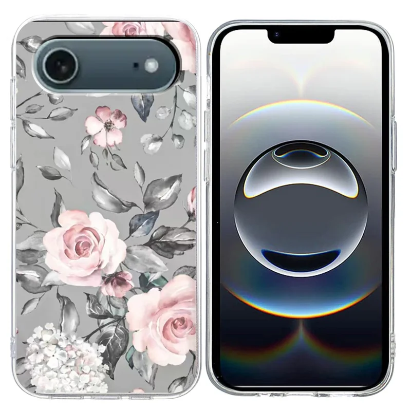 For iPhone Air Case Pattern Printing Shockproof Soft TPU Phone Cover - Grey Background Flowers