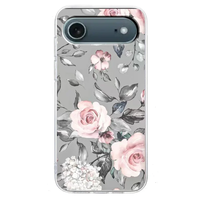 For iPhone Air Case Pattern Printing Shockproof Soft TPU Phone Cover - Grey Background Flowers