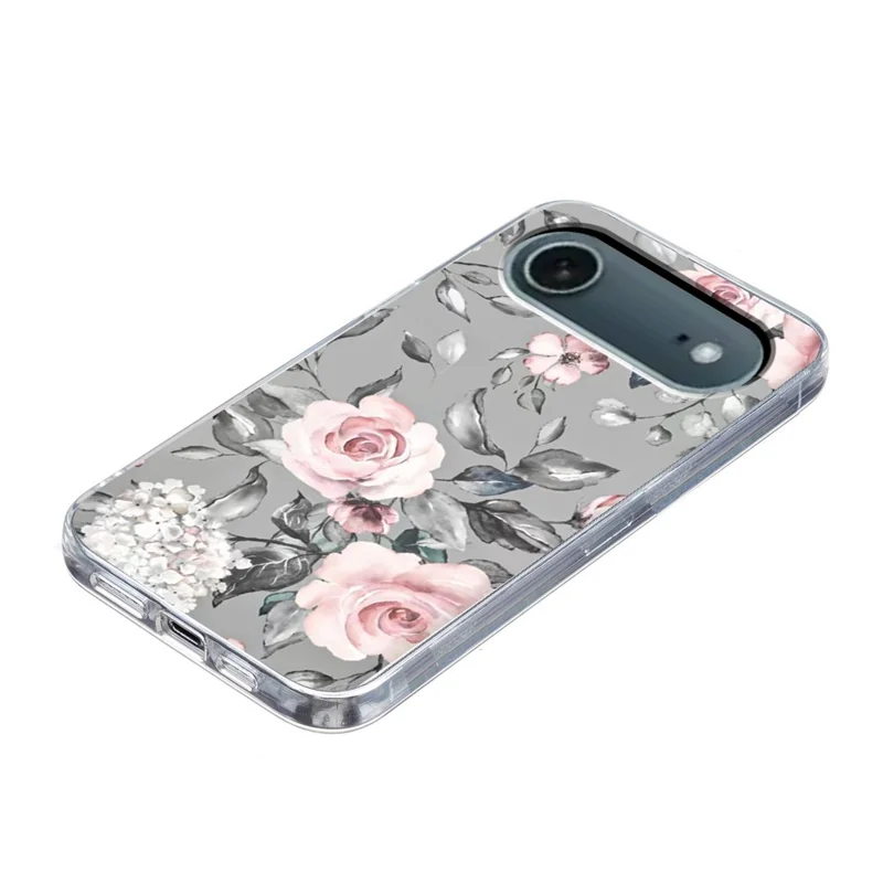 For iPhone Air Case Pattern Printing Shockproof Soft TPU Phone Cover - Grey Background Flowers
