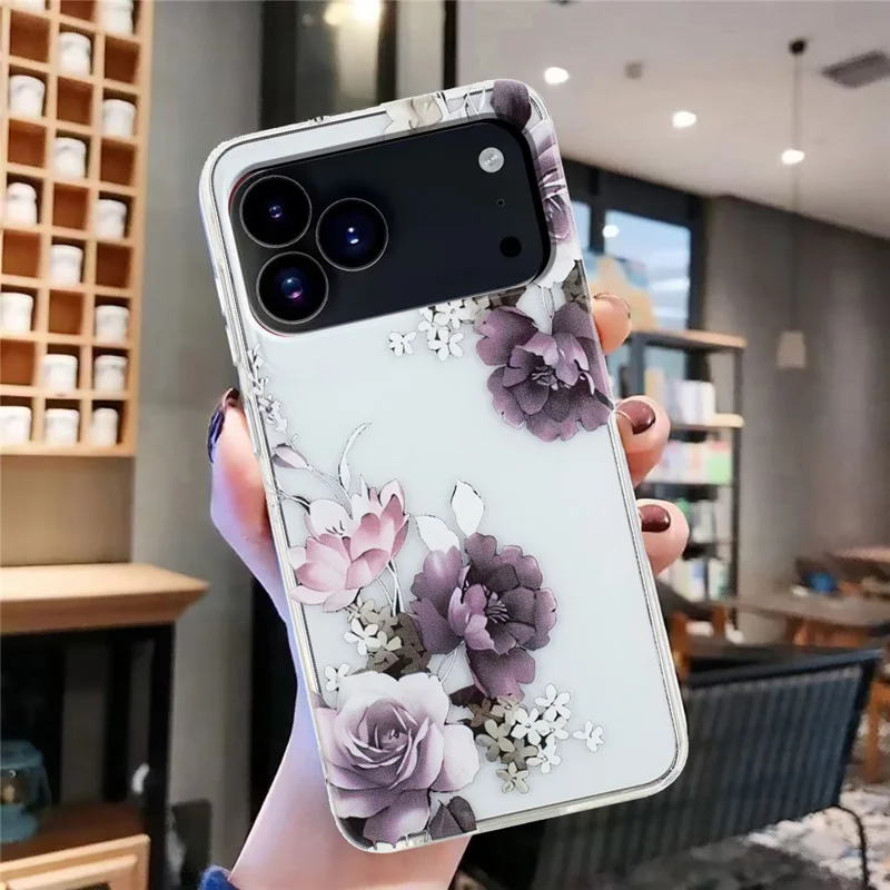 Cover per iPhone 17 Pro in TPU Morbido con Stampa - Peonia Viola