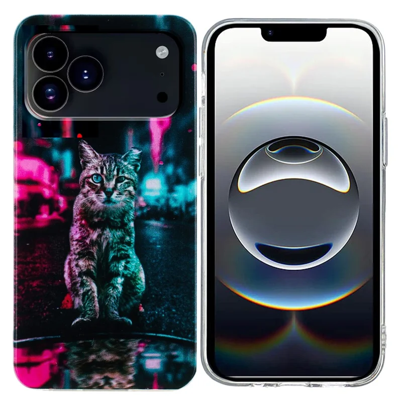 For iPhone 17 Pro Max Case Soft TPU Phone Back Cover Pattern Printing - Traffic Light Cat