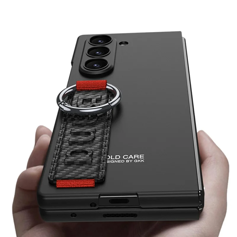 GKK For Samsung Galaxy Z Fold7 5G Wristband Phone Case Folding Cover with HD Screen Protector - Carbon Fiber Texture