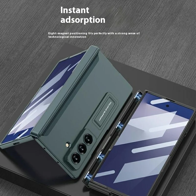 GKK For Samsung Galaxy Z Fold7 5G Case with Clear Screen Film Magnetic Hinge Kickstand Phone Cover - Green