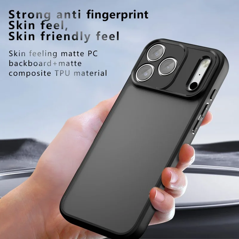For iPhone 17 Pro Max Case Skin-Touch TPU + PC Matte Phone Back Cover, Transparent Black