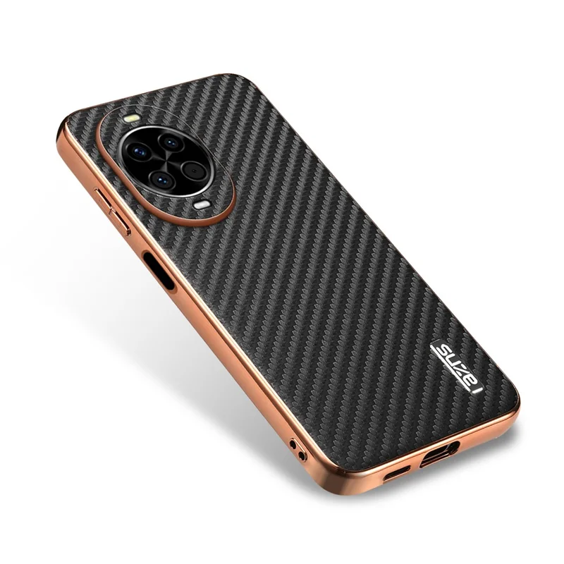 AZNS For Huawei nova 14 5G Case Electroplating Carbon Fiber Texture PU + TPU Phone Cover - Black