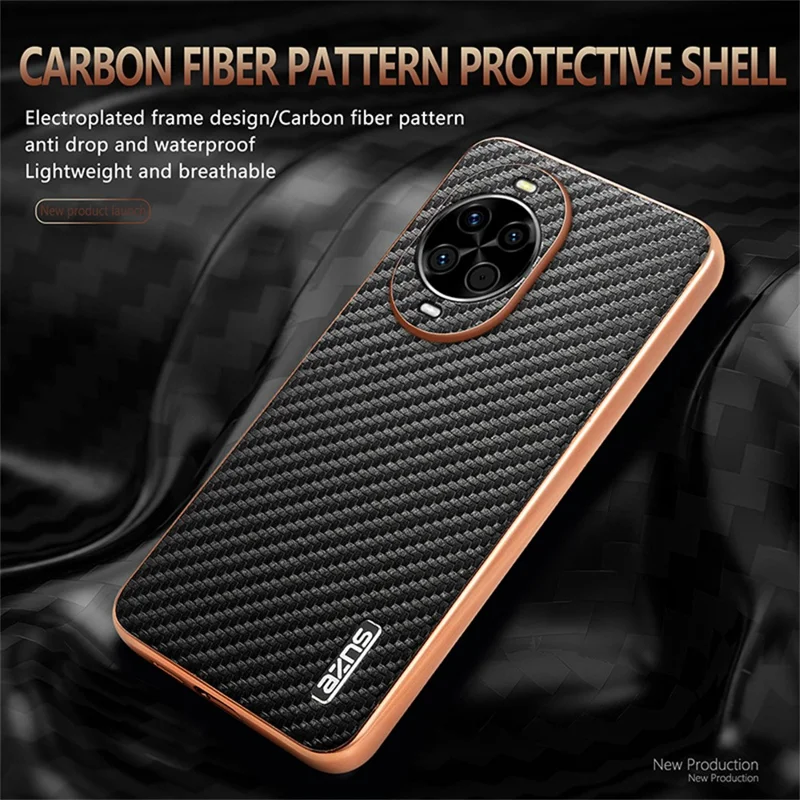 AZNS For Huawei nova 14 5G Case Electroplating Carbon Fiber Texture PU + TPU Phone Cover - Black